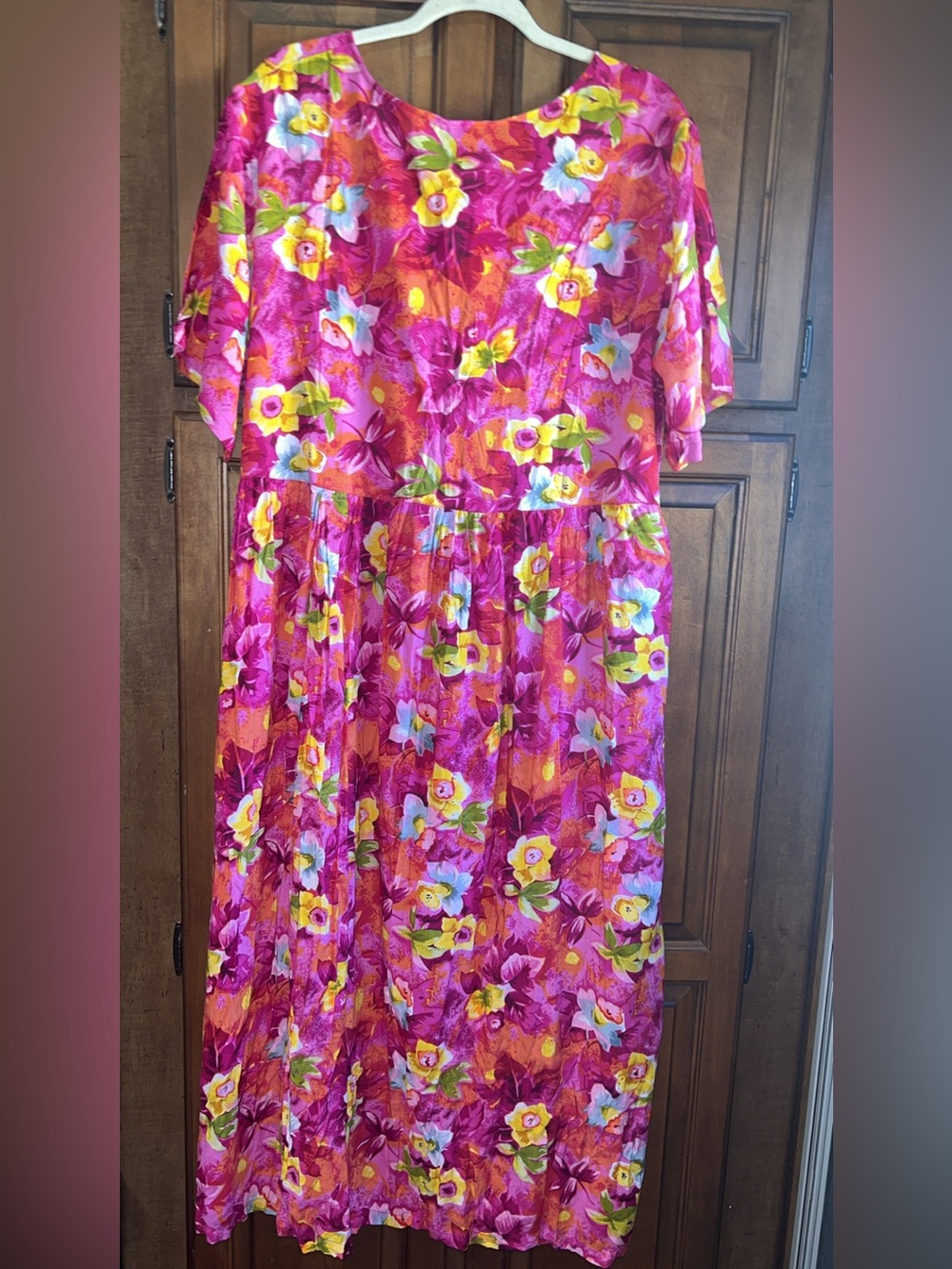 🌸Vintage Sita Floral Maxi Dress 100% Rayon Tropical Button Down Pockets Size L - Picture 3 of 8